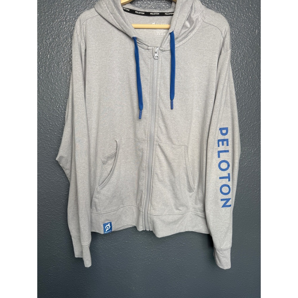 Peloton Full Zip Hoodie Gray Blue Logo Zip-Up Jacket Size M